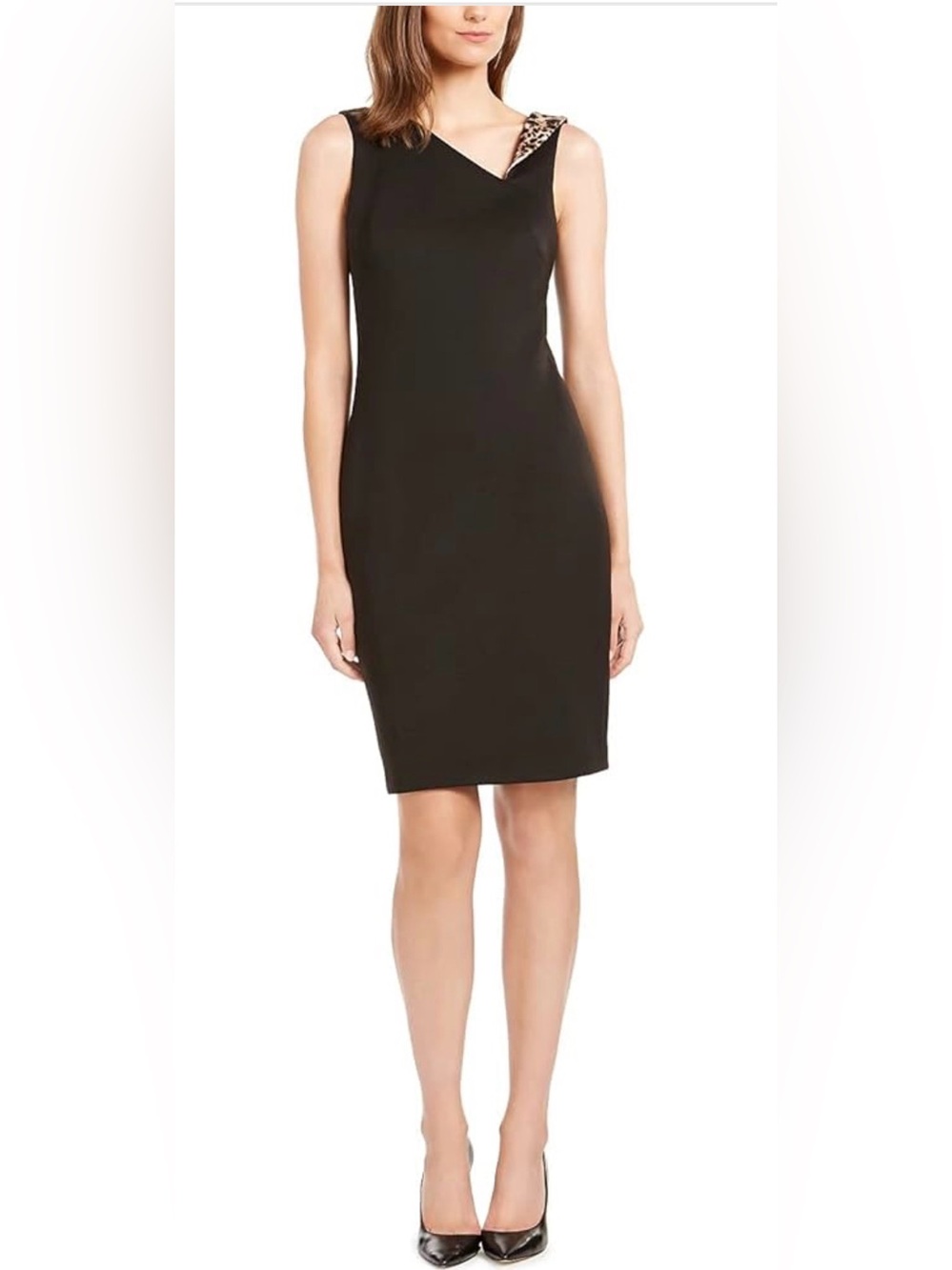 Calvin Klein Black Sheath Dress with Embellished Shoulder (12P)